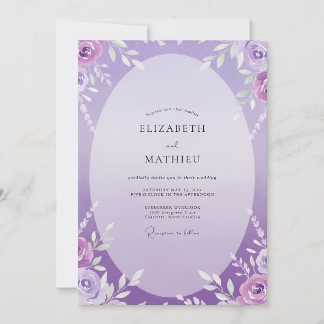 Artisan Amethyst Painted Foliage Wedding Invitation (Front)
