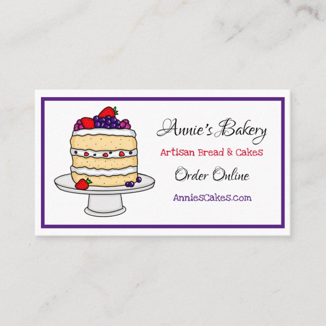 Artisan Bakery | Hand drawn Layered Fruit Cake  Business Card (Front)