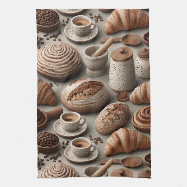 Artisan Bakery Still Life Pattern with Bread Tea Towel (Vertical)