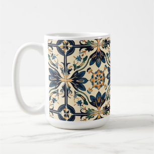 Artisan Blue and Gold Floral Motif Coffee Mug