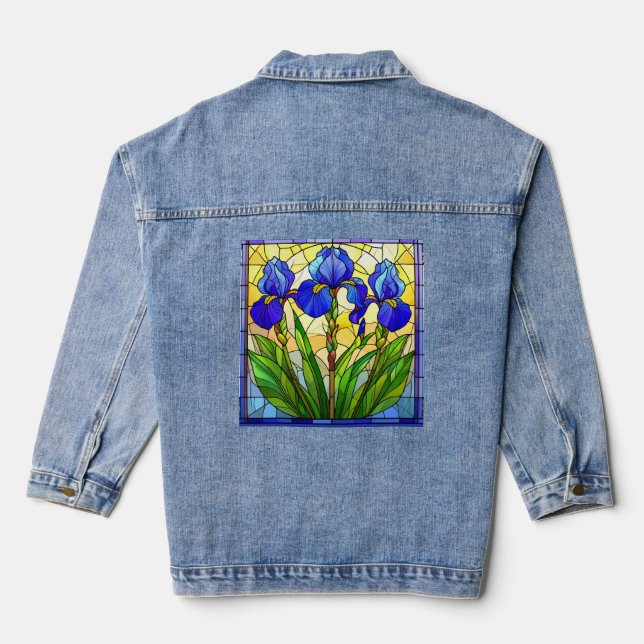 Artisan Blue Iris Stained Glass Denim Jacket (Back)