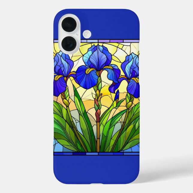 Artisan Blue Iris Stained Glass  iPhone/ Pad case (Back)