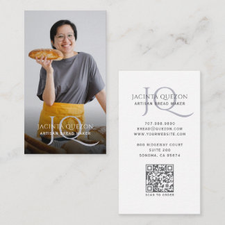 Artisan Bread Maker Photo Monogram QR Code Business Card