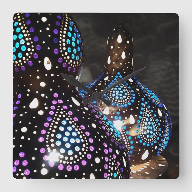 Artisan Craft Gourd Turkish Lanterns Acrylic Art Square Wall Clock (Front)