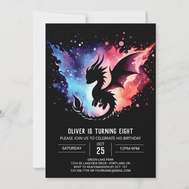 Artisan Dragon Birthday Editable Invitation (Front)