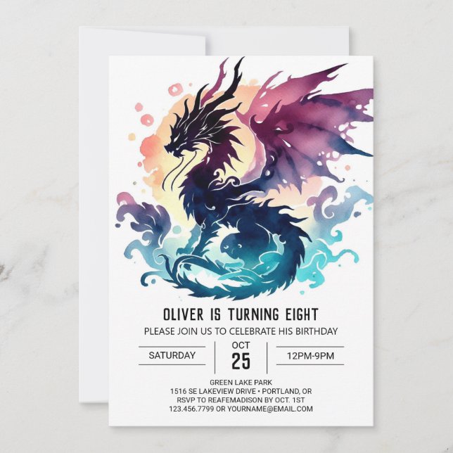 Artisan Dragon Birthday Printable Invitation (Front)