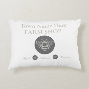 Artisan Farm Shop or Farmers Market Bee Logo Decorative Cushion