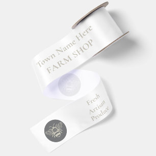 Artisan Farm Shop or Farmers Market Bee Logo Satin Ribbon