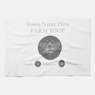 Artisan Farm Shop or Farmers Market Bee Logo  Tea Towel