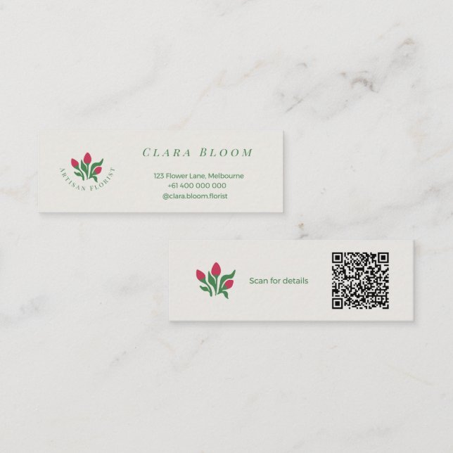 Artisan Florist Minimalist Botanical QR Code Calling Card (Front/Back)