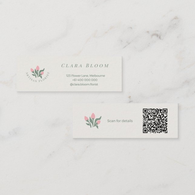 Artisan Florist Minimalist Botanical QR Code Calling Card (Front/Back)