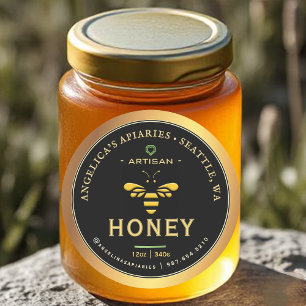 Artisan Honey Label with Bee & Heart Gold Gradient