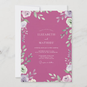 Artisan Magenta Leafy Wedding Invitation