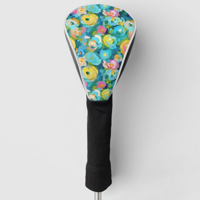 Artisan Painted Floral Pattern Colourful Fun Ladie Golf Head Cover (Front)