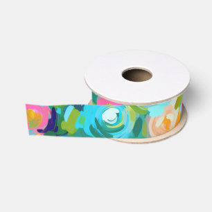 Artisan Painted Flowers Bright Colours Summer Grosgrain Ribbon