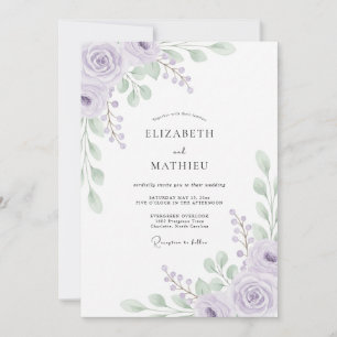 Artisan Pale Violet Leafy Wedding Invitation