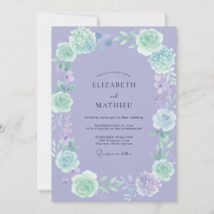 Artisan Periwinkle Mint Peony Wedding Invitation