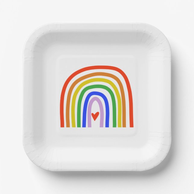 Artisan Rainbow Heart Colourful Modern Fun Paper Plate (Front)