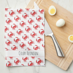 Artisan Red Crab Reunion NAME Colourful Fun Tea Towel