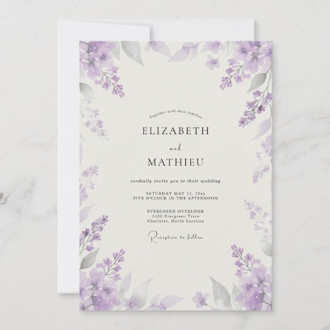 Artisan Violet Wisteria Wedding Invitation (Front)