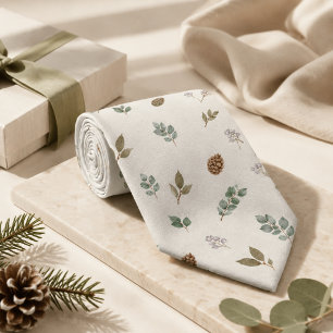 Artisan Winter Botanical Elegant Sage Green Men's Tie