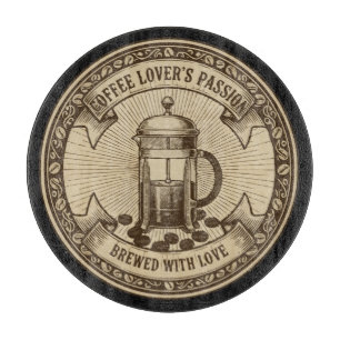 Artisanal French Press Coffee Vintage "Brewed Cutting Board