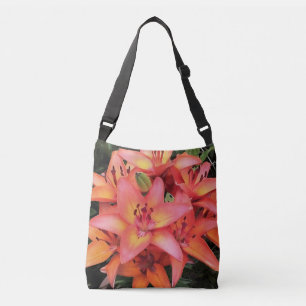 Artisitc Coral Coloured Garden Lilies Crossbody Bag