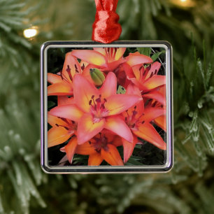 Artisitc Coral Coloured Garden Lilies Metal Ornament