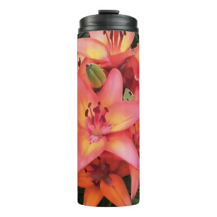 Artisitc Coral Coloured Garden Lilies Thermal Tumbler