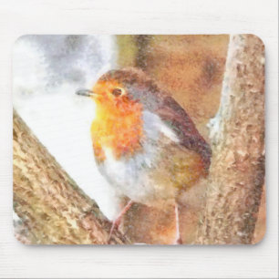 Artisitc Robin Redbreast Watercolor Mouse Pad