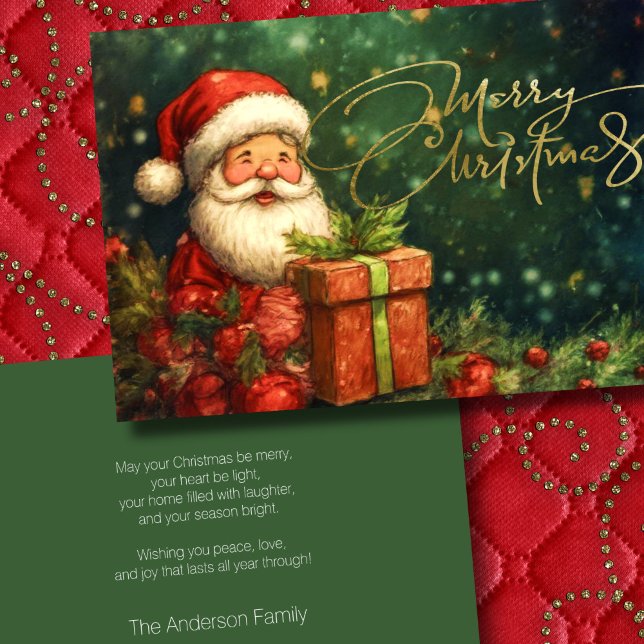 Artisitc Santa Illustration Christmas Red Green Holiday Card (Creator Uploaded)