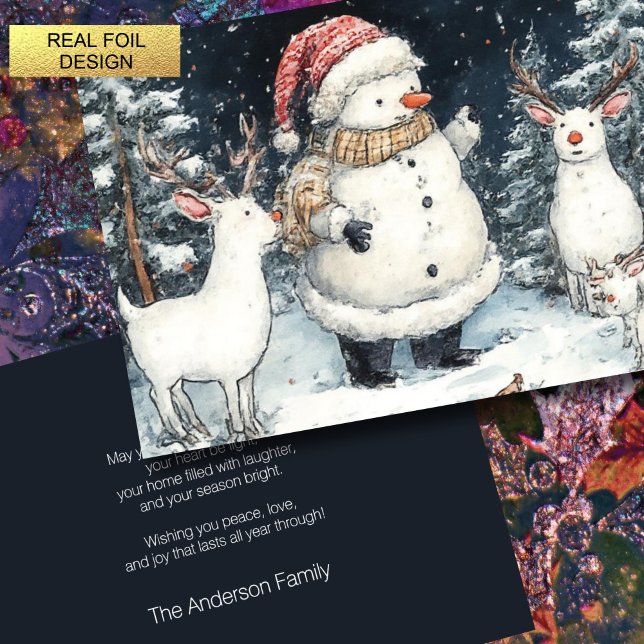 Artisitc Snowman Forest Illustration Christmas  Foil Holiday Card (Creator Uploaded)
