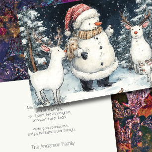 Artisitc Snowman Forest Illustration Christmas  Holiday Card