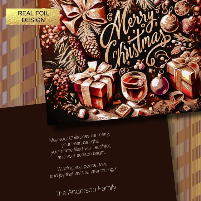 Artisitc Warm Chocolate Festive Cosy Christmas Foil Holiday Card (Creator Uploaded)