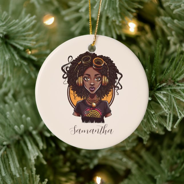 Artist Afro Woman Ceramic Ornament (Tree)