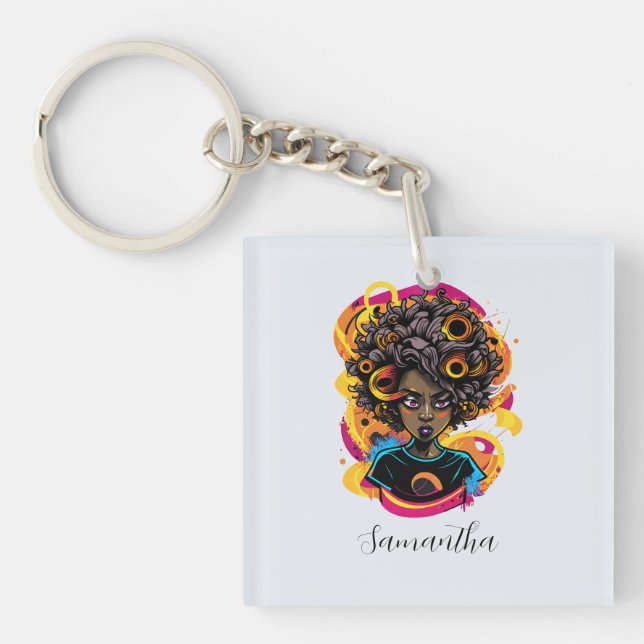 Artist Afro Woman Key Ring (Front)
