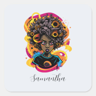 Artist Afro Woman Square Sticker