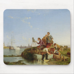 Artist at his Easel and Shipping beyond, 1894 (oil Mouse Pad