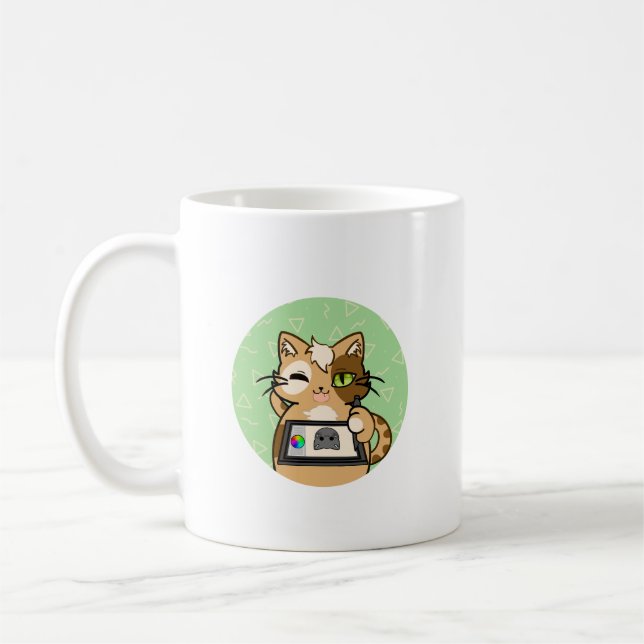 Artist at work - cute cat design coffee mug (Left)