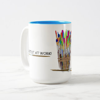 Artist at Work Group of Paintbrushes with Paint Two-Tone Coffee Mug