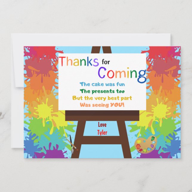 Artist Birthday Party Thank You Card (Front)