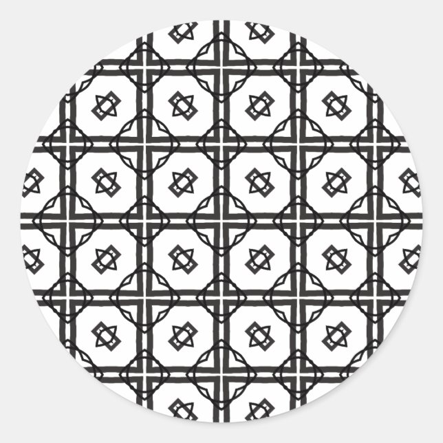 Artist Black White Geometric Double Lined Grid Classic Round Sticker (Front)