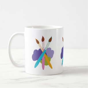Artist Brushes of on Blobs of Purple and Green Coffee Mug