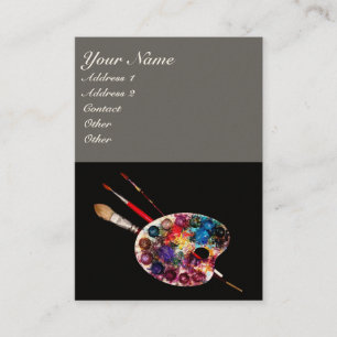 ARTIST COLOR PALETTE AND BRUSHES ,Black Grey Business Card