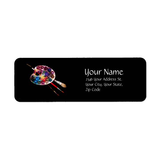 ARTIST COLOR PALETTE AND BRUSHES,Black Return Address Label