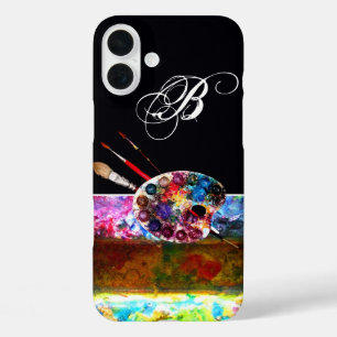 ARTIST COLOR PALETTE AND BRUSHES MONOGRAM Black iPhone 16 Plus Case