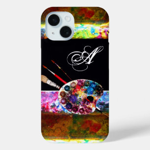 ARTIST COLOR PALETTE AND BRUSHES MONOGRAM Black iPhone 15 Case