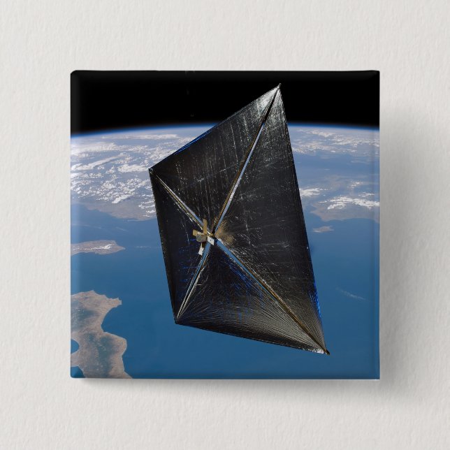Artist concept of NanoSail-D in space 15 Cm Square Badge (Front)