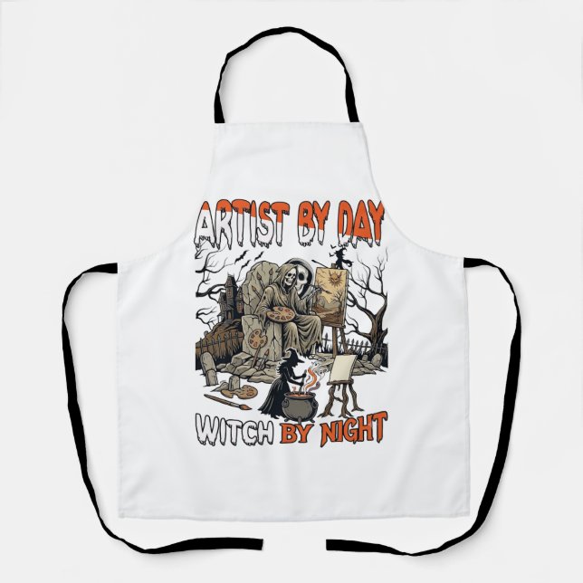 Artist Day Witch Night Halloween Skeleton Painter  Apron (Front)