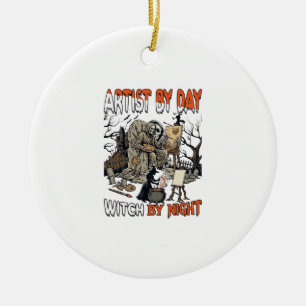 Artist Day Witch Night Halloween Skeleton Painter  Ceramic Ornament